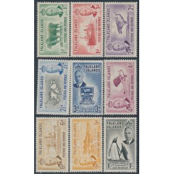 FALKLAND IS - 1952 ½d to 1/- KGVI definitives, short set of 9, MH – SG # 172-180
