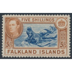 FALKLAND IS - 1938 5/- blue/chestnut Sea Lion, MNH – SG # 161