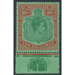 BERMUDA - 1946 10/- deep green/dull red on green KGVI definitive, perf. 14, MNH – SG # 119d BERMUDA - 1946 10/- deep green/dull red on green KGVI definitive, perf. 14, MNH – SG # 119d