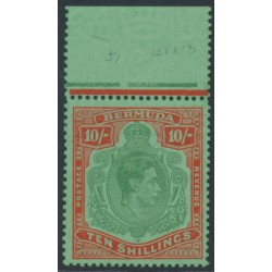 BERMUDA - 1951 10/- green/vermilion on green KGVI definitive, perf. 13, MNH – SG # 119e