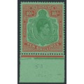 BERMUDA - 1953 10/- green/dull red on green KGVI definitive, perf. 13, MNH – SG # 119f