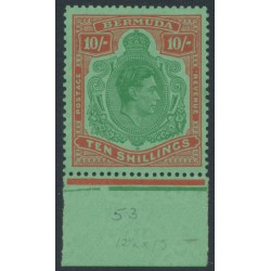 BERMUDA - 1953 10/- green/dull red on green KGVI definitive, perf. 13, MNH – SG # 119f