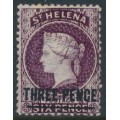 ST HELENA - 1873 3d on 6d deep purple QV, crown CC wmk, MH – SG # 12 ST HELENA - 1873 3d on 6d deep purple QV, crown CC wmk, MH – SG # 12