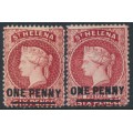 ST HELENA - 1887 1d on 6d red & pale red QV, crown CA wmk, MH – SG # 37+38 ST HELENA - 1887 1d on 6d red & pale red QV, crown CA wmk, MH – SG # 37+38