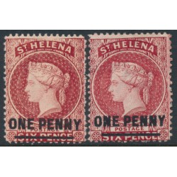 ST HELENA - 1887 1d on 6d red & pale red QV, crown CA wmk, MH – SG # 37+38