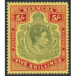 BERMUDA - 1942 5/- dull yellow-green/red on yellow KGVI definitive, perf. 14¼, MH – SG # 118b