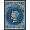 AUSTRALIA / SA - 1855 6d deep blue Queen Victoria [London printing], used – SG # 3