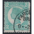 AUSTRALIA / QLD - 1897 2/- turquoise-green QV side-face, crown Q watermark, used – SG # 254
