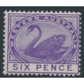 AUSTRALIA / WA - 1890 6d bright violet Swan with crown CA watermark, MH – SG # 100