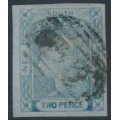 AUSTRALIA / NSW - 1851 2d chalky blue Laureates, imperf., plate I, used – SG # 53