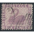 AUSTRALIA / WA - 1883 6d lilac Swan, perf. 12:12, reversed crown CA watermark, used – SG # 85y