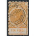 AUSTRALIA / SA - 1908 10d deep orange Long Tom, thick POSTAGE, crown SA wmk, used – SG # 287