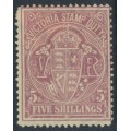 AUSTRALIA / VIC - 1884 5/- pale claret on yellow Stamp Duty, perf. 12½, MH – SG # 260c