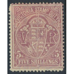 AUSTRALIA / VIC - 1884 5/- pale claret on yellow Stamp Duty, perf. 12½, MH – SG # 260c