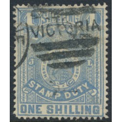 AUSTRALIA / VIC - 1885 1/- chalky blue on lemon Stamp Duty, perf. 12½, used – SG # 257