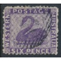 AUSTRALIA / WA - 1864 6d deep lilac Swan, perf. 13:13, no watermark, used – SG # 51