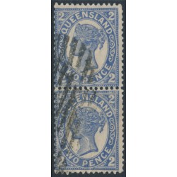 AUSTRALIA / QLD - 1897 2d deep blue QV side-face, 'cracked plate' variety, used – SG # 235a