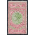 AUSTRALIA / VIC - 1888 £9 apple-green/rosine Stamp Duty, CTO – SG # 328