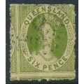 AUSTRALIA / QLD - 1863 6d apple green QV Chalon, no watermark, perf. 13, used – SG # 26