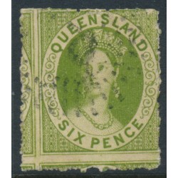 AUSTRALIA / QLD - 1863 6d apple green QV Chalon, no watermark, perf. 13, used – SG # 26