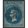 AUSTRALIA / SA - 1855 6d deep blue Queen Victoria [London printing], used – SG # 3