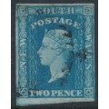 AUSTRALIA / NSW - 1856 2d blue Diadem, imperf., ‘2’ watermark, plate I, used – SG # 112