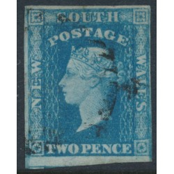 AUSTRALIA / NSW - 1856 2d blue Diadem, imperf., ‘2’ watermark, plate I, used – SG # 112