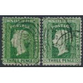 AUSTRALIA / NSW - 1872 3d Diadem, perf. 13:13, ‘6’ watermark, both shades, used – SG # 157a+158a