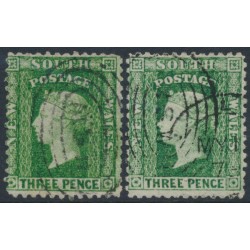 AUSTRALIA / NSW - 1872 3d Diadem, perf. 13:13, ‘6’ watermark, both shades, used – SG # 157a+158a