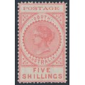 AUSTRALIA / SA - 1902 5/- reddish pink Long Tom, thin POSTAGE, MH – SG # 277