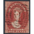 AUSTRALIA / TAS - 1855 1d carmine Chalon, imperf., large star watermark, used – SG # 14