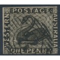 AUSTRALIA / WA - 1854 1d black Swan, imperforate with swan watermark, used – SG # 1