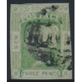 AUSTRALIA / NSW - 1852 3d green Laureates, imperforate, no watermark, used – SG # 66