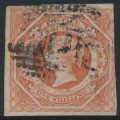 AUSTRALIA / NSW - 1854 1/- rosy vermilion Diadem, imperforate, ‘12’ watermark, used – SG # 99