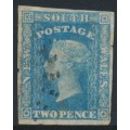 AUSTRALIA / NSW - 1856 2d pale blue Diadem, imperf., ‘2’ watermark, plate I, used – SG # 113
