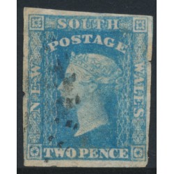 AUSTRALIA / NSW - 1856 2d pale blue Diadem, imperf., ‘2’ watermark, plate I, used – SG # 113