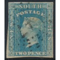 AUSTRALIA / NSW - 1856 2d pale blue Diadem, imperf., ‘2’ watermark, plate I, used – SG # 113