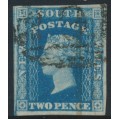 AUSTRALIA / NSW - 1856 2d blue Diadem, imperf., ‘2’ watermark, plate I, used – SG # 112