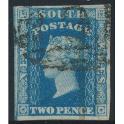 AUSTRALIA / NSW - 1856 2d blue Diadem, imperf., ‘2’ watermark, plate I, used – SG # 112