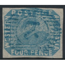 AUSTRALIA / WA - 1854 4d blue Swan, imperforate with swan watermark, used – SG # 3a