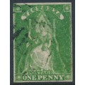 AUSTRALIA / VIC - 1856 1d yellow-green Queen on Throne, imperf., used – SG # 40