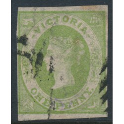 AUSTRALIA / VIC - 1857 1d yellow-green Emblems, imperf., large star watermark, used – SG # 41