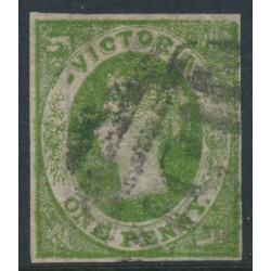 AUSTRALIA / VIC - 1857 1d deep yellow-green Emblems, imperf., large star watermark, used – SG # 41