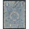 AUSTRALIA / VIC - 1885 1/- chalky blue on lemon Stamp Duty, perf. 12½:12½, used – SG # 257