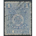 AUSTRALIA / VIC - 1885 1/- chalky blue on lemon Stamp Duty, perf. 12½, used – SG # 257