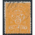 AUSTRALIA / VIC - 1886 4/- red-orange Stamp Duty, perf. 12½:12½, used – SG # 269