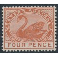 AUSTRALIA / WA - 1890 4d chestnut Swan with crown CA watermark, MNH – SG # 98