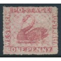 AUSTRALIA / WA - 1861 1d rose-carmine Swan, perf. 15 (rough), swan watermark, MNG – SG # 44