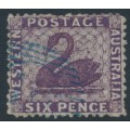 AUSTRALIA / WA - 1864 6d dull violet Swan, perf. 13:13, no watermark, used – SG # 51a