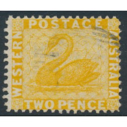 AUSTRALIA / WA - 1879 2d yellow Swan, perf. 12½, sideways crown CC watermark, used – SG # 55a